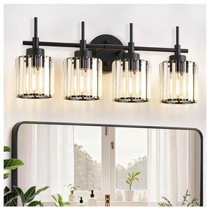 4 Light Round Crystal Vanity Lights Modern Black Crystal Wall Light Bath Mirror